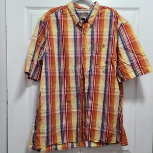 Duluth Trading Co Orange and Yellow Casual Button Down‎ Shirt Mens XLT